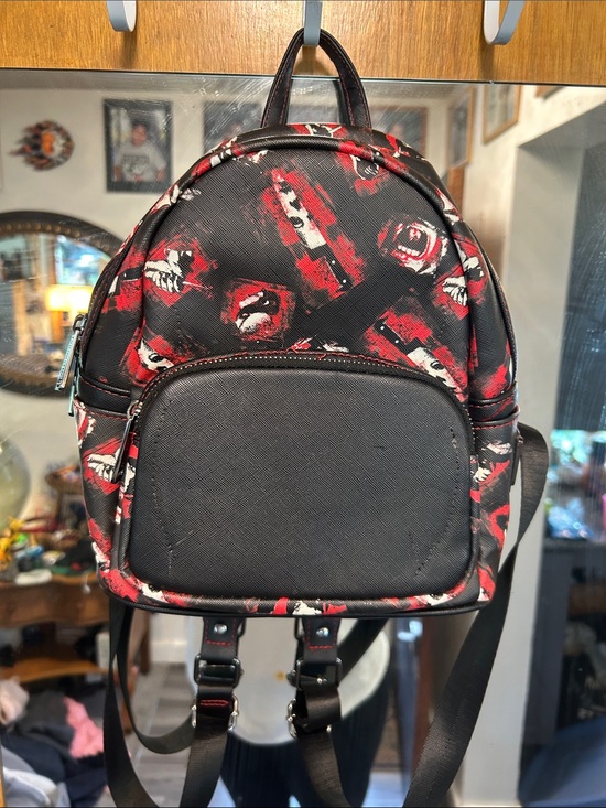 Loungefly Handbags - Loungefly Black Mini Backpack with Red Rose Print